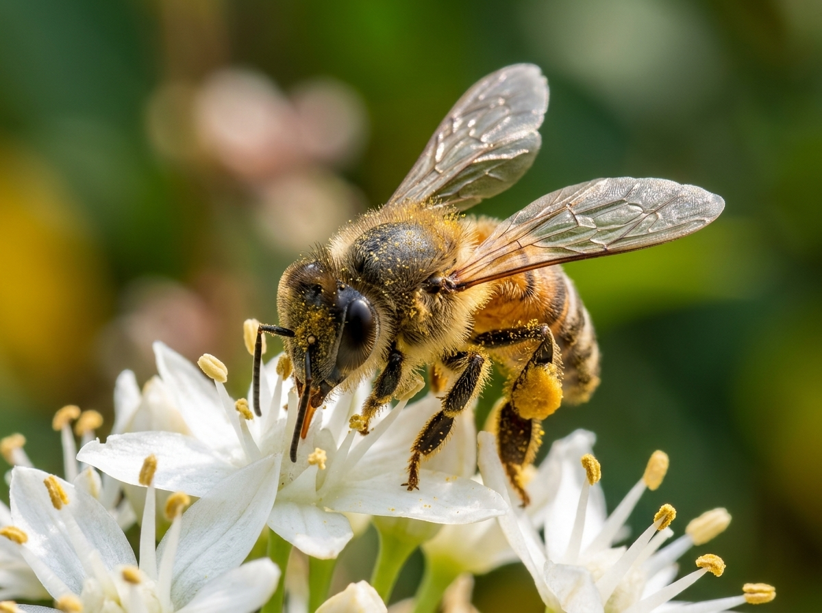 Indian honey bee pollinating flower